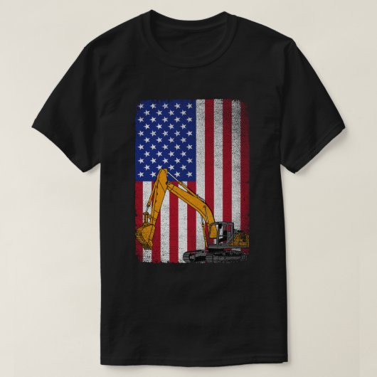 アメリカ国旗の重装備機オペレータ掘削機 Tシャツ (デザイン正面)
