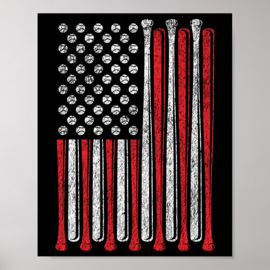 アメリカ国旗の野球チームおもしろいヴィンテージ ポスター (正面)