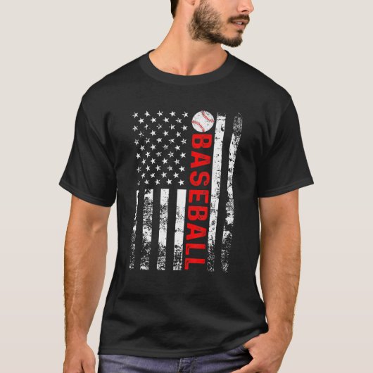 アメリカ国旗の野球チームギフトおもしろい野球 Tシャツ (正面)