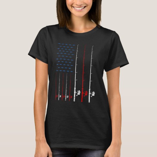 アメリカ国旗の釣り竿 Tシャツ (正面)
