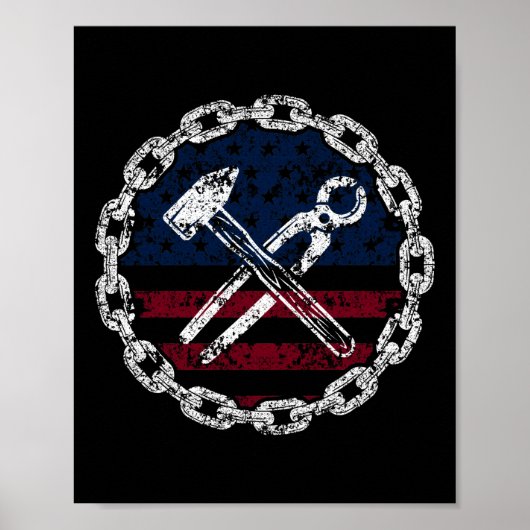 アメリカ国旗の鉄工と道具 ポスター (正面)