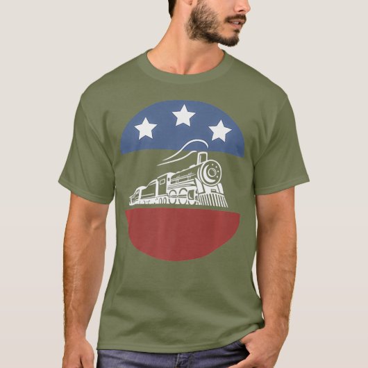 アメリカ国旗の鉄道車掌ギフトUSA Tシャツ (正面)
