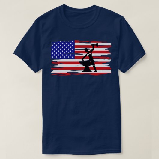 アメリカ国旗の鍛冶屋アンビ Tシャツ (デザイン正面)