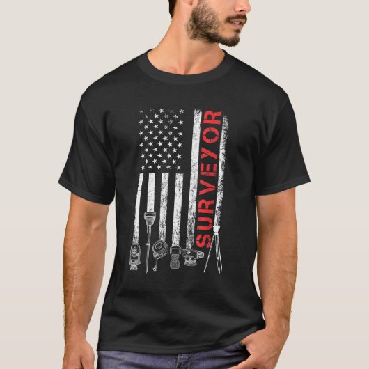 アメリカ国旗の陸地測量機 Tシャツ (正面)