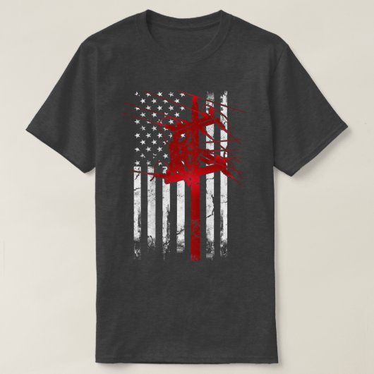 アメリカ国旗の電気ケーブルラインマン Tシャツ (デザイン正面)