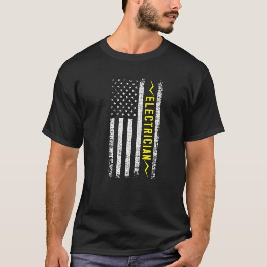 アメリカ国旗の電気技師ラインマンリン Tシャツ (正面)