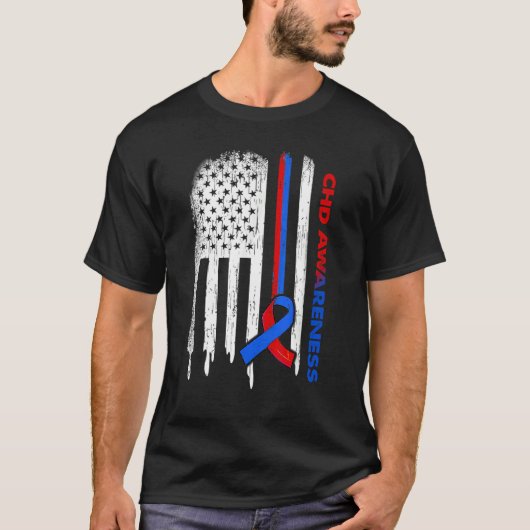 アメリカ国旗の青と赤のリボンの色の認識度 Tシャツ (正面)