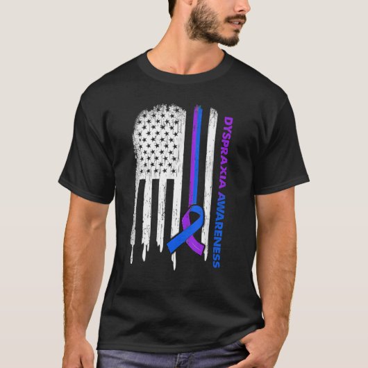 アメリカ国旗の青&紫リボン異常夏認識度 Tシャツ (正面)