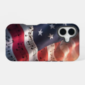 アメリカ国旗の音符 iPhone 16ケース (裏面横)