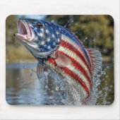 アメリカ国旗の魚が水から飛び出す マウスパッド (正面)