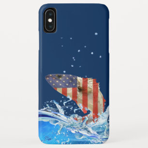 アメリカ国旗の魚が水から飛び出す iPhone XS MAXケース