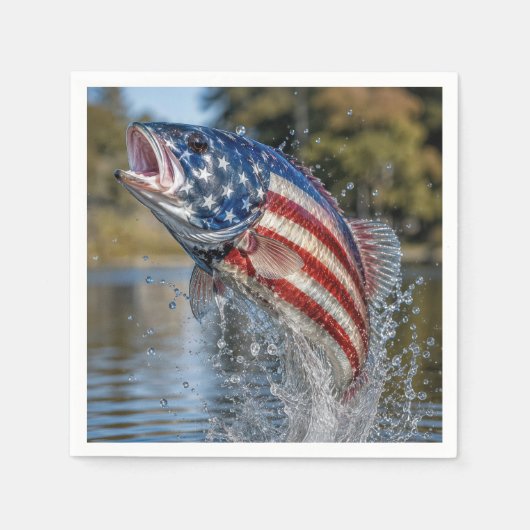 アメリカ国旗の魚デザイン スタンダードカクテルナプキン (正面)