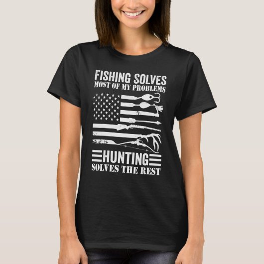 アメリカ国旗の魚釣りが私の問題の大部分を解決 Tシャツ (正面)
