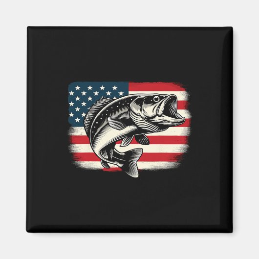アメリカ国旗の魚魚釣り愛国心 マグネット (正面)