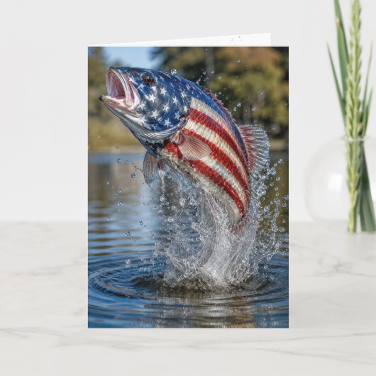 アメリカ国旗の魚 誕生日 カード (正面)