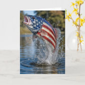 アメリカ国旗の魚 誕生日 カード (黄色い花)