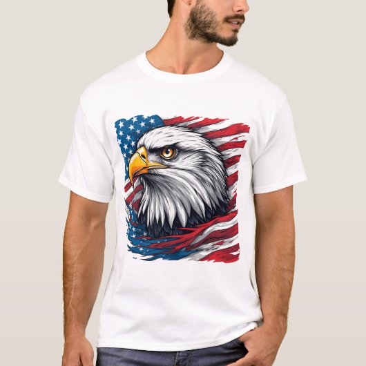 アメリカ国旗の鷲 - アメリカ愛国アート Tシャツ (正面)