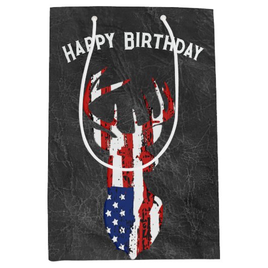 アメリカ国旗の鹿の革製品 ミディアムペーパーバッグ (正面)