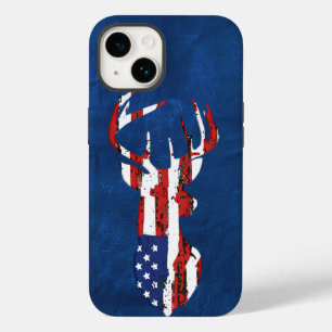 アメリカ国旗の鹿オンブルーレザー Case-Mate iPhone 14ケース