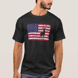 アメリカ国旗の鹿狩りアメリカ愛国的なハンタージュ Tシャツ