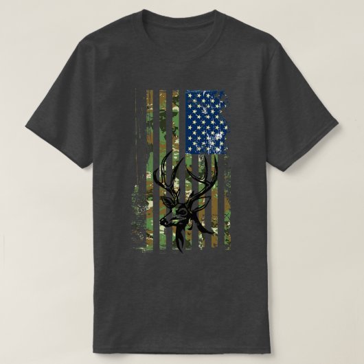 アメリカ国旗の鹿狩りハンター Tシャツ (デザイン正面)