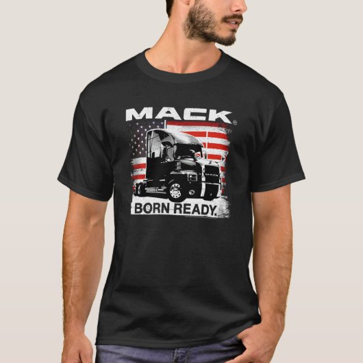 アメリカ国旗のMack Trucks Born Ready セミ Tシャツ (正面)