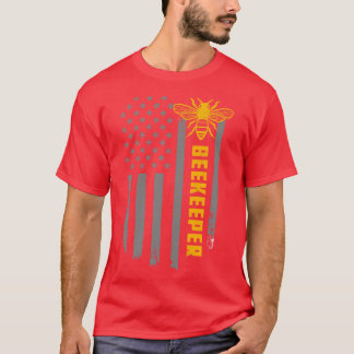 アメリカ国旗はちみつミツバチ養蜂家 Tシャツ