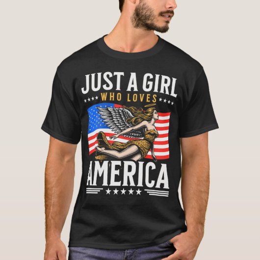 アメリカ国旗はアメリカを愛する女の子にすぎない Tシャツ (正面)