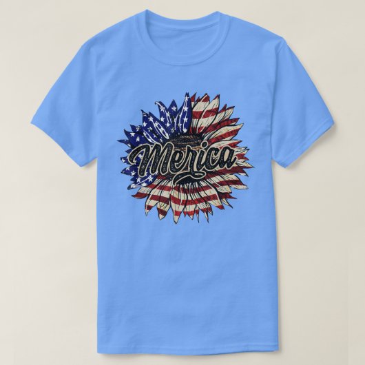 アメリカ国旗ひまわりハッピー独立記念日4日 Tシャツ (デザイン正面)