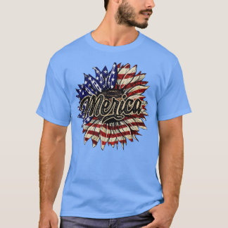 アメリカ国旗ひまわりハッピー独立記念日4日 Tシャツ