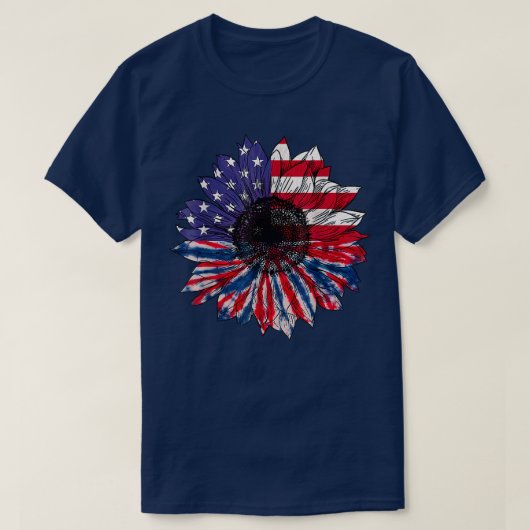 アメリカ国旗ひまわり赤白青絞り染め4日 Tシャツ (デザイン正面)