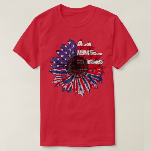アメリカ国旗ひまわり赤白青絞り染め4日 Tシャツ (デザイン正面)