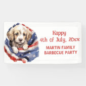 アメリカ国旗をまとった子犬 7月4日 バーベキュー パーティー 横断幕 (横)
