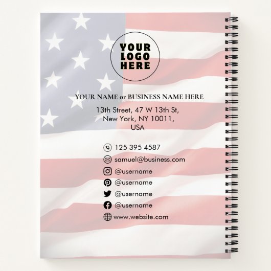 アメリカ国旗をテーマにした企業オフィスカスタム4th of July ノートブック (裏面)