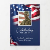 アメリカ国旗を使った軍人の生涯の祝賀 三つ折りプログラム (カバー)
