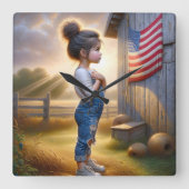 アメリカ国旗を持った愛国少女 スクエア壁時計 (正面)