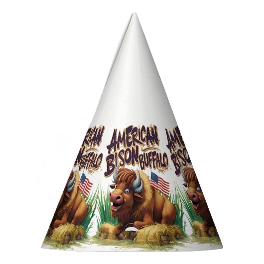 アメリカ国旗を持つアメリカのバイソン・バッファロー パーティーハット (左)