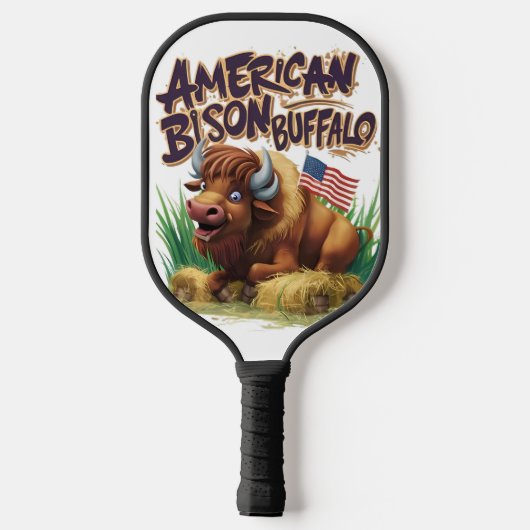 アメリカ国旗を持つアメリカのバイソン・バッファロー ピックルボールラケット (裏面)