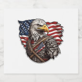 アメリカ国旗を持つアメリカワシ スパークリングワインラベル (シングルラベル)
