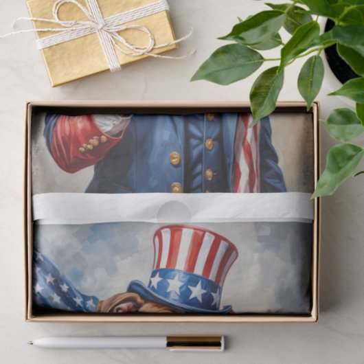 アメリカ国旗を持つアンクル・サムとしてボクサー犬 –  薄葉紙 (ギフト)