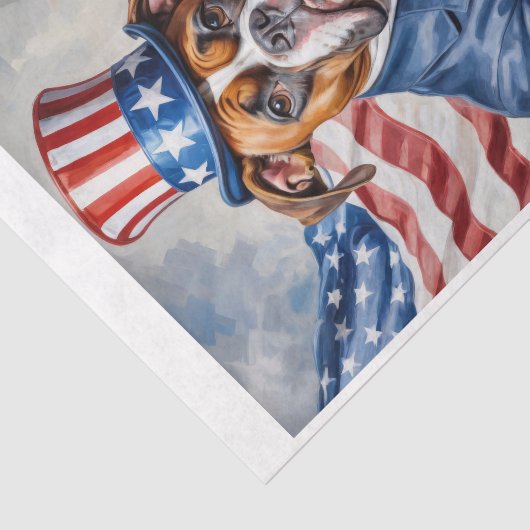 アメリカ国旗を持つアンクル・サムとしてボクサー犬 –  薄葉紙 (詳細)