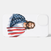 アメリカ国旗を持つイエス・アート抽象芸術 iPhoneケース (裏面横)