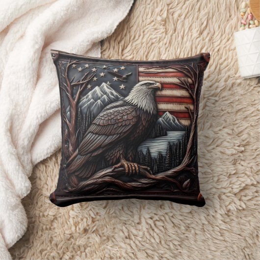 アメリカ国旗を持つイーグルエンブレムデザイン クッション (ブランケット)