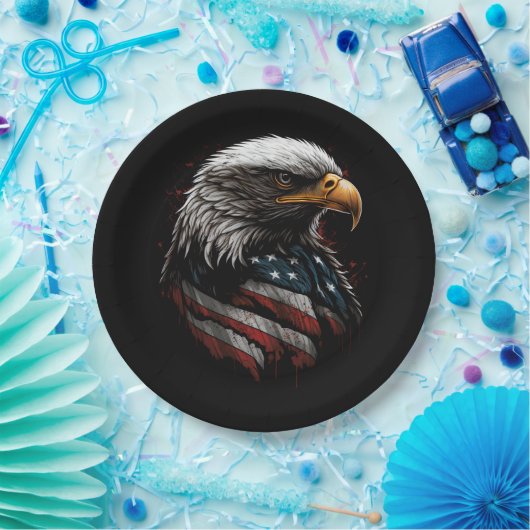 アメリカ国旗を持つイーグルデザイン ペーパープレート (パーティー)