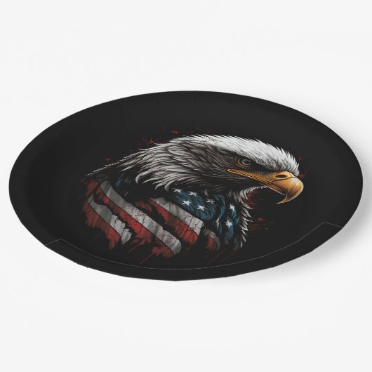 アメリカ国旗を持つイーグルデザイン ペーパープレート (アングル)