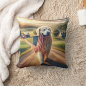 アメリカ国旗を持つゴールデンレトリバー クッション (ブランケット)