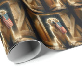 アメリカ国旗を持つゴールデンレトリバー ラッピングペーパー (ロールコーナー)