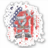 アメリカ国旗を持つサンタクロース シール (正面)
