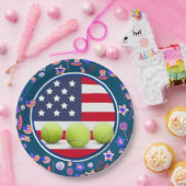 アメリカ国旗を持つテニスボール7月4日パーティー ペーパープレート (パーティー)