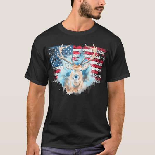 アメリカ国旗を持つデアーズ7月の西4日Huntin Tシャツ (正面)